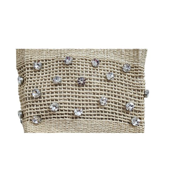 BTB Los Angeles Nancy Tote Straw Bag Crystal Embellished Woven Summer Handbag - Picture 3 of 10